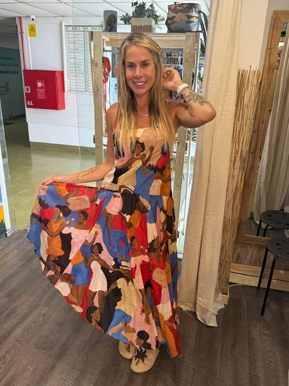Vestido FARM  Alcinhas Estampado Samba No Pé