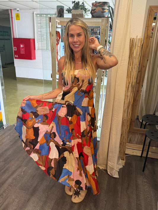 Vestido FARM  Alcinhas Estampado Samba No Pé