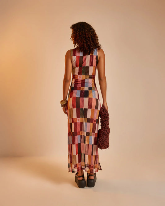 Vestido Gola Alta Tule Mosaico