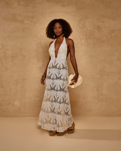 Vestido Longo Tela Artesanal Palma