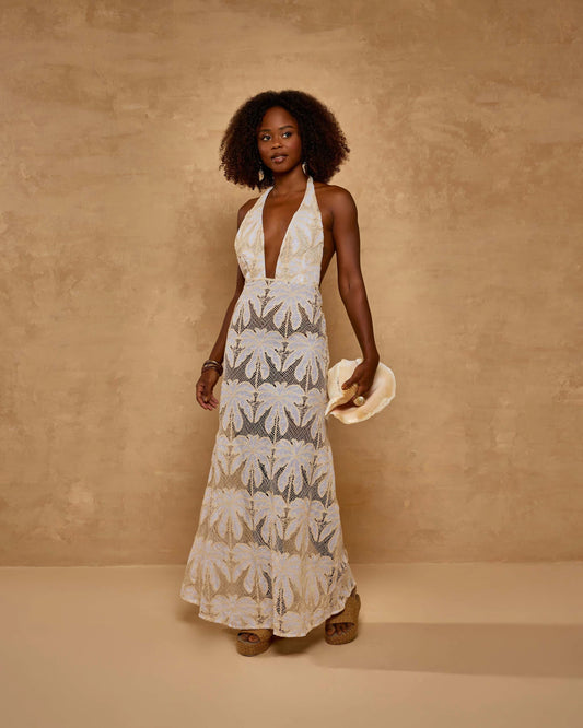 Vestido Longo Tela Artesanal Palma
